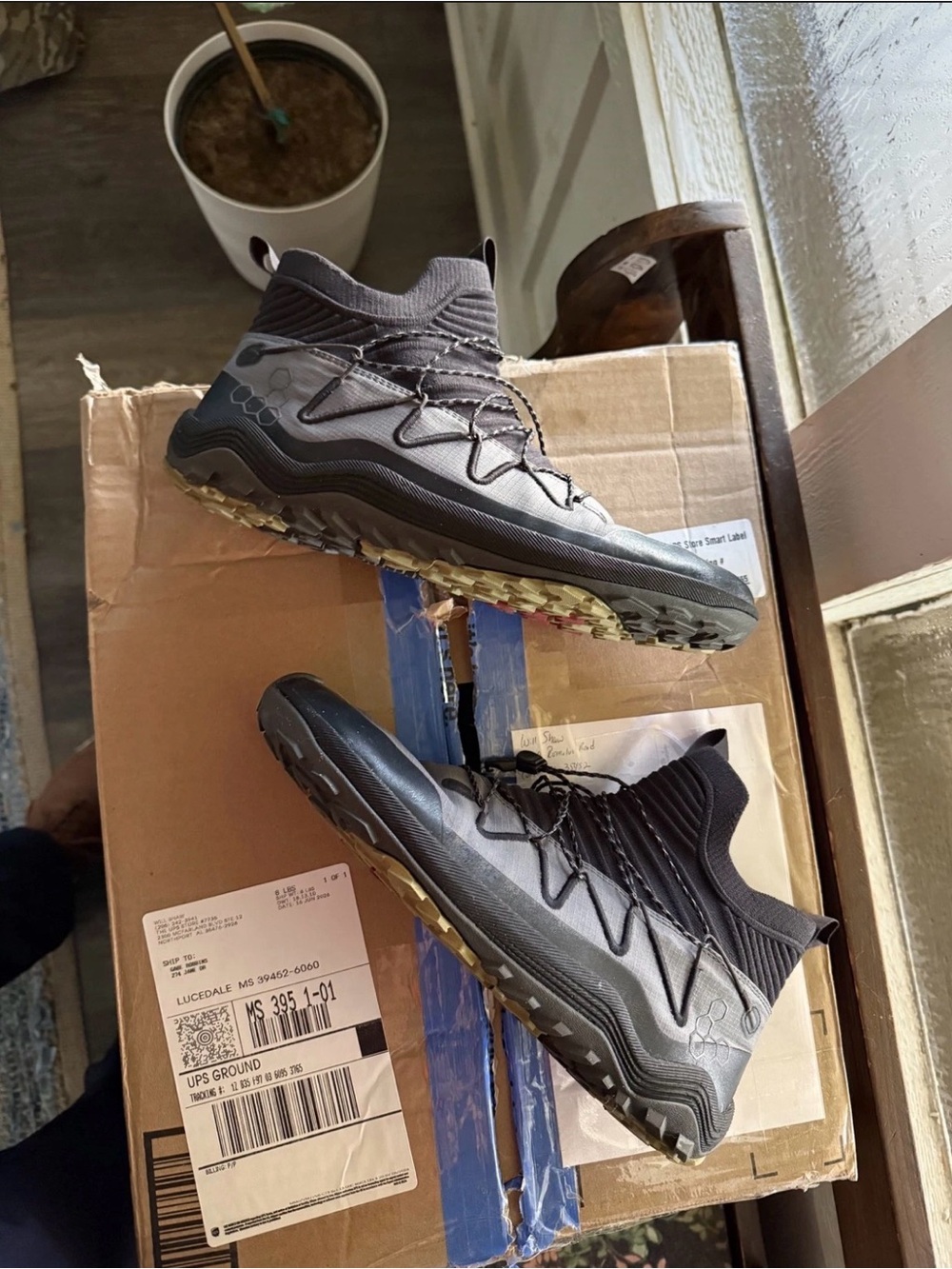Vivo Barefoot Men's Black and Olive Minimalist Trail Sneakers